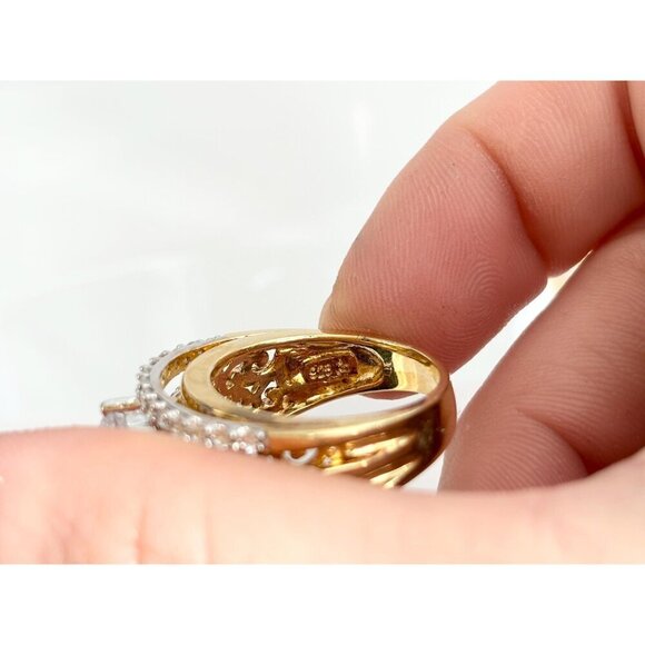 CZ Gemstones Vintage Sterling Silver Vermeil Gold T Gemstone Ring - sz 7.75 - Picture 5 of 10